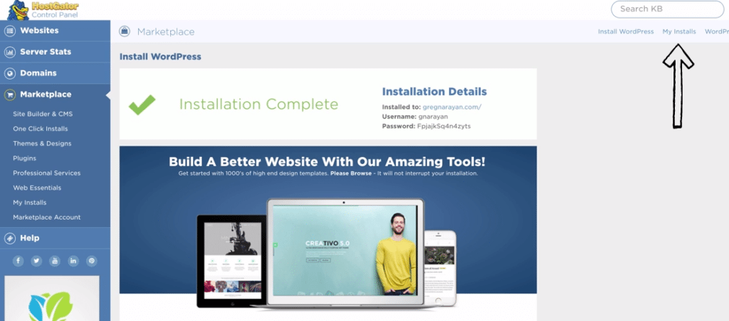 install complete for self hosted wordpress blog