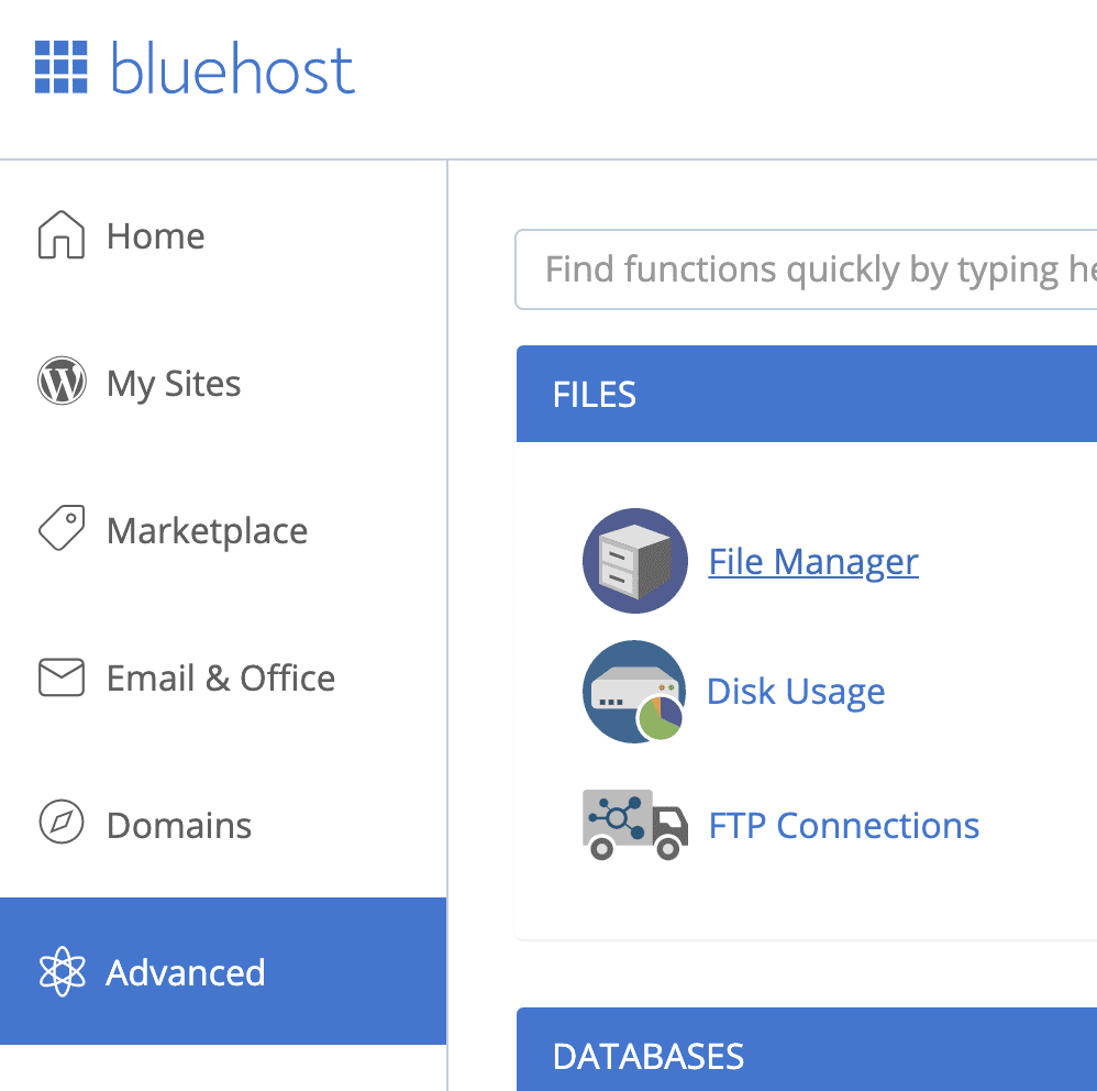 bluehost where to find file manager